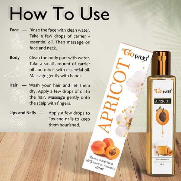 Go Woo 100% Pure Organic Apricot Kernel Carrier Oil 100 Ml