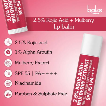 Bake 2.5% Kojic & Mulberry Tinted Lip Balm Spf 55 Pa++++ For Pigmented Lips (5G)