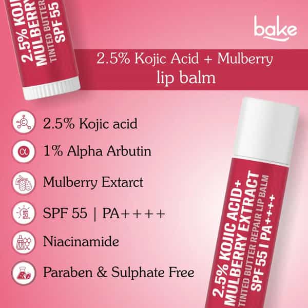 Bake 2.5% Kojic & Mulberry Tinted Lip Balm Spf 55 Pa++++ For Pigmented Lips (5G)