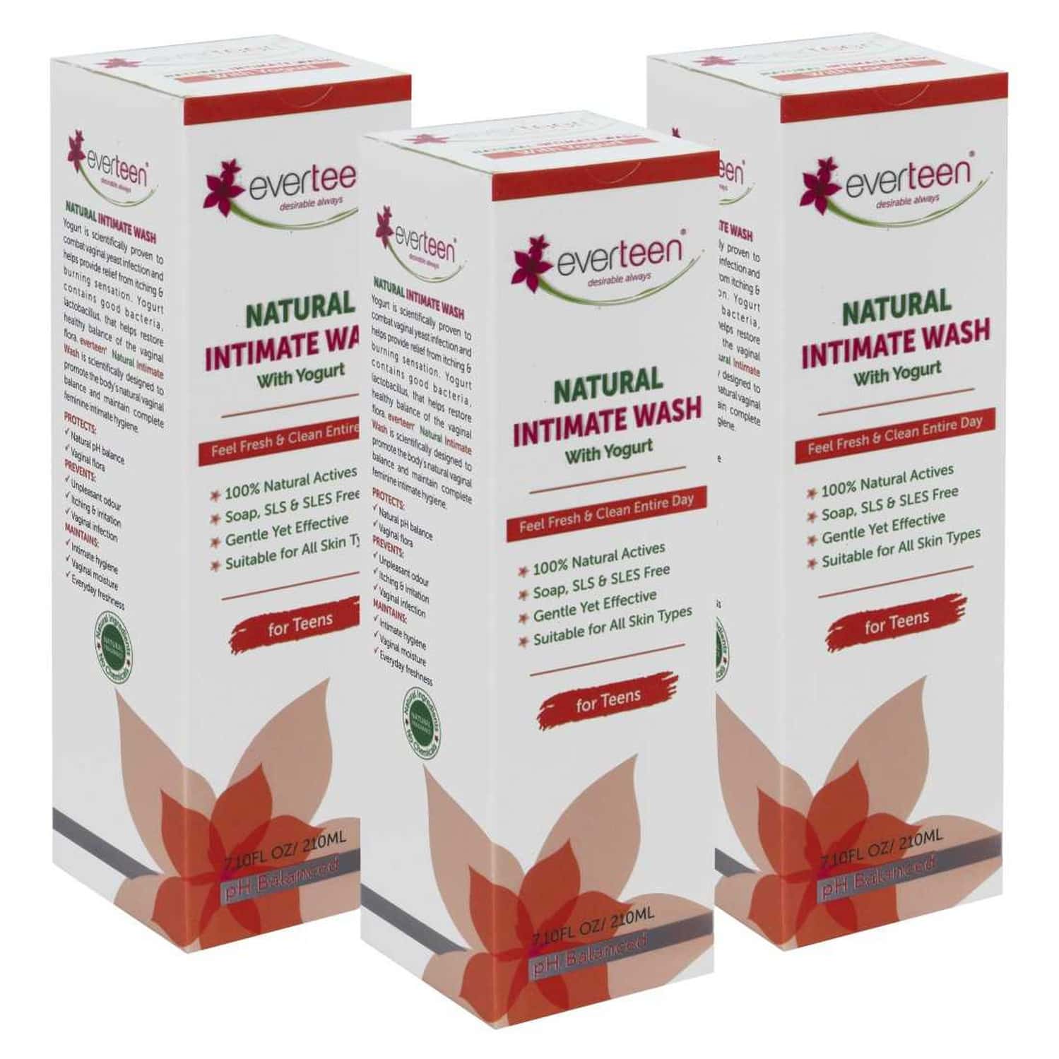 Everteen Yogurt Natural Intimate Wash For Feminine Intimate Hygiene In Teens - 3 Packs (210ml Each)