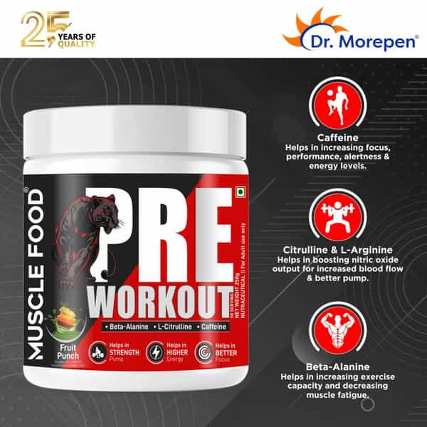 Dr. Morepen Pre Workout With L- Citrulline | Caffeine | Creatine Monohydrate - Fruit Punch
