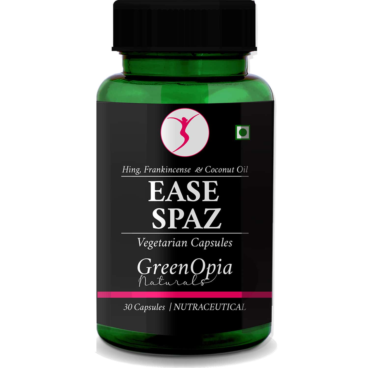 Greenopia Ease Spaz | Hing Frankincense Coconut Oil 30 Liquid Filled Vegetarian Capsules