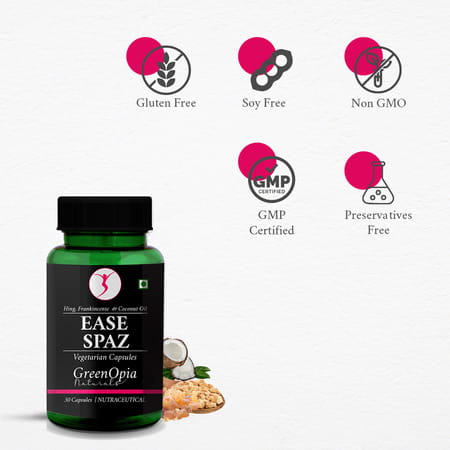 Greenopia Ease Spaz | Hing Frankincense Coconut Oil 30 Liquid Filled Vegetarian Capsules