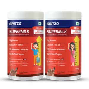 Gritzo Supermilk Growth+ (13+y Boys & Girls) | 13g Protein Powder (double Chocolate | 2x400g)
