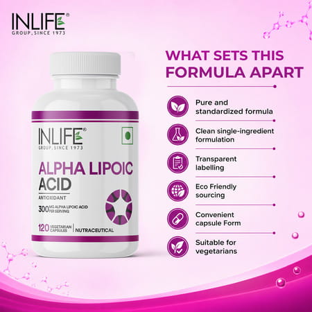 Inlife Alpha Lipoic Acid 300Mg | Universal Antioxidant | Ala Supplement - 120 Vegetarian Capsules