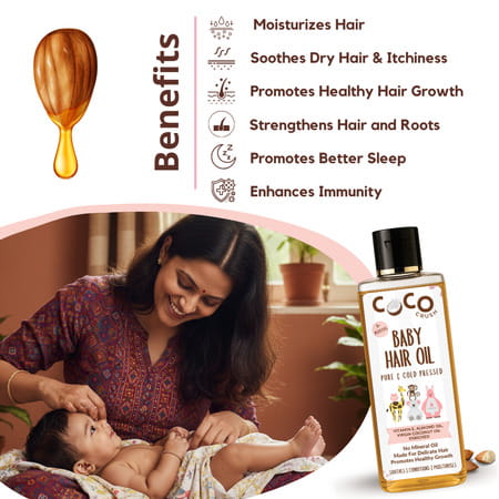 Coco Crush Cold-Pressed Baby Hair Oil | Supports Soft | Healthy Hair Growth - 50ml