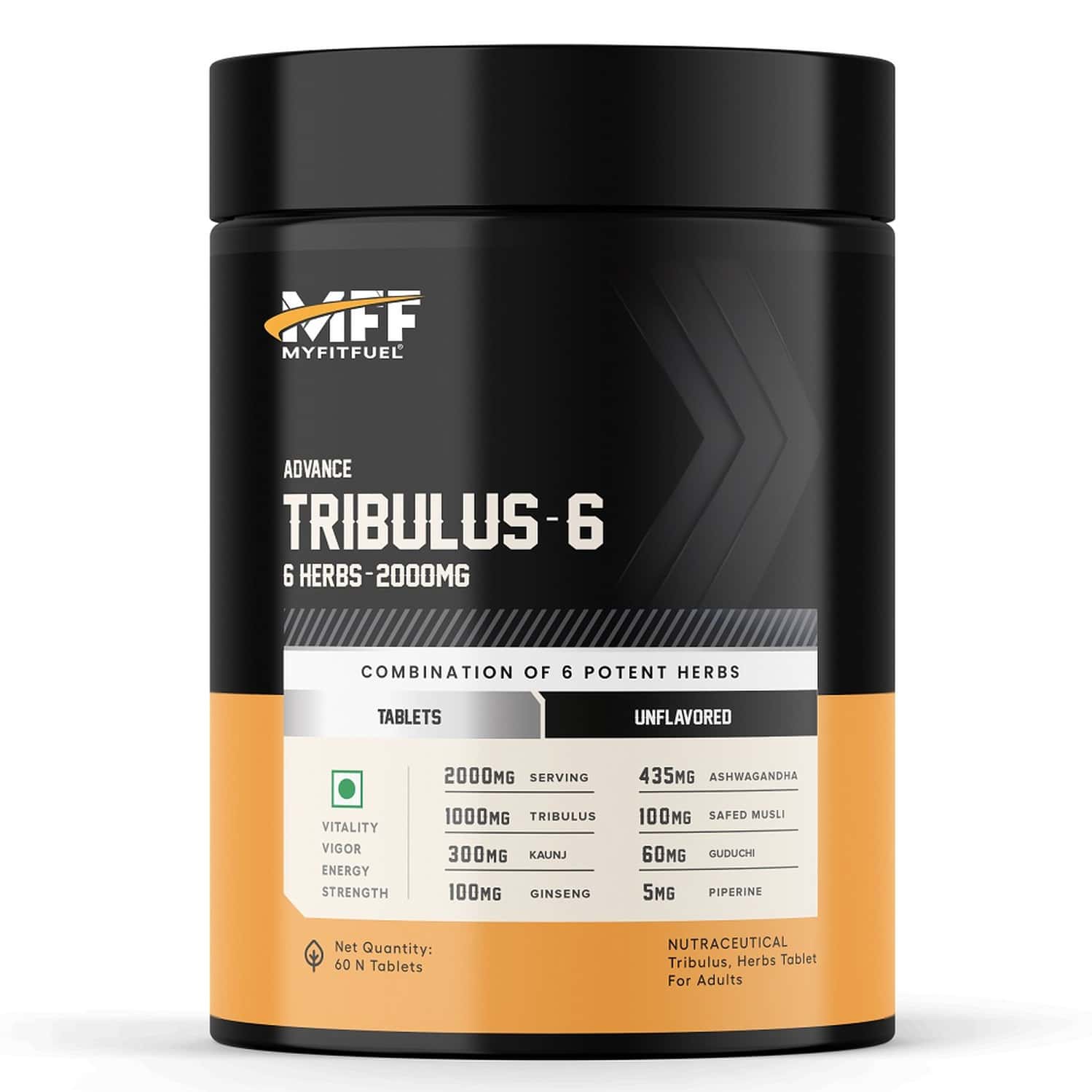 Myfitfuel Tribulus Terrestris +6 Herbs (2000mg) (60 Tablets) +ginseng Kaunj Safed Musli Ashwagandha