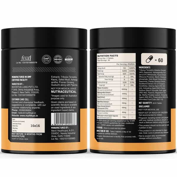 Myfitfuel Tribulus Terrestris +6 Herbs (2000Mg) (60 Tablets) +Ginseng Kaunj Safed Musli Ashwagandha