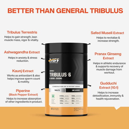 Myfitfuel Tribulus Terrestris +6 Herbs (2000mg) (60 Tablets) +Ginseng Kaunj Safed Musli Ashwagandha
