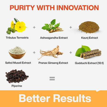 Myfitfuel Tribulus Terrestris +6 Herbs (2000mg) (60 Tablets) +Ginseng Kaunj Safed Musli Ashwagandha