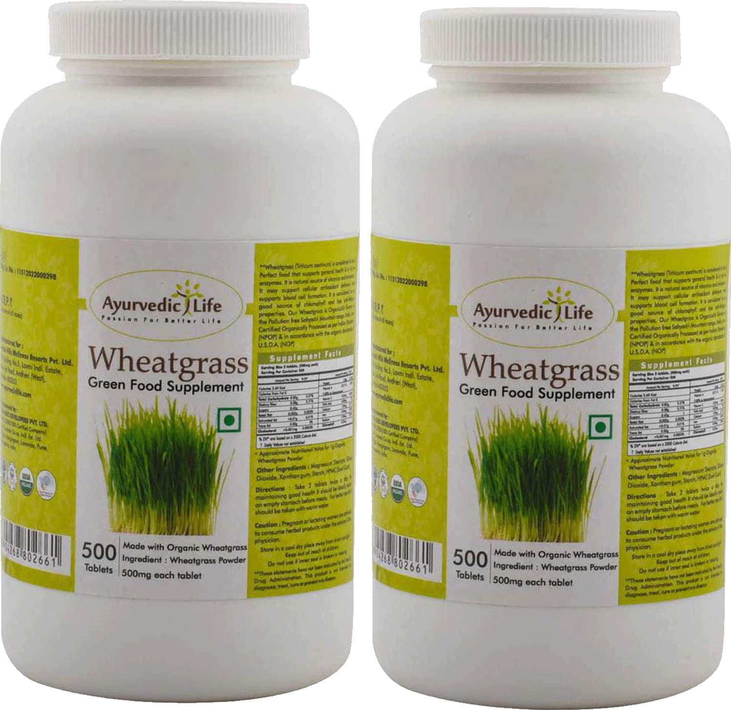 Ayurvedic Life Wheatgrass Tablets 500 Count Value Pack Of 2 Green