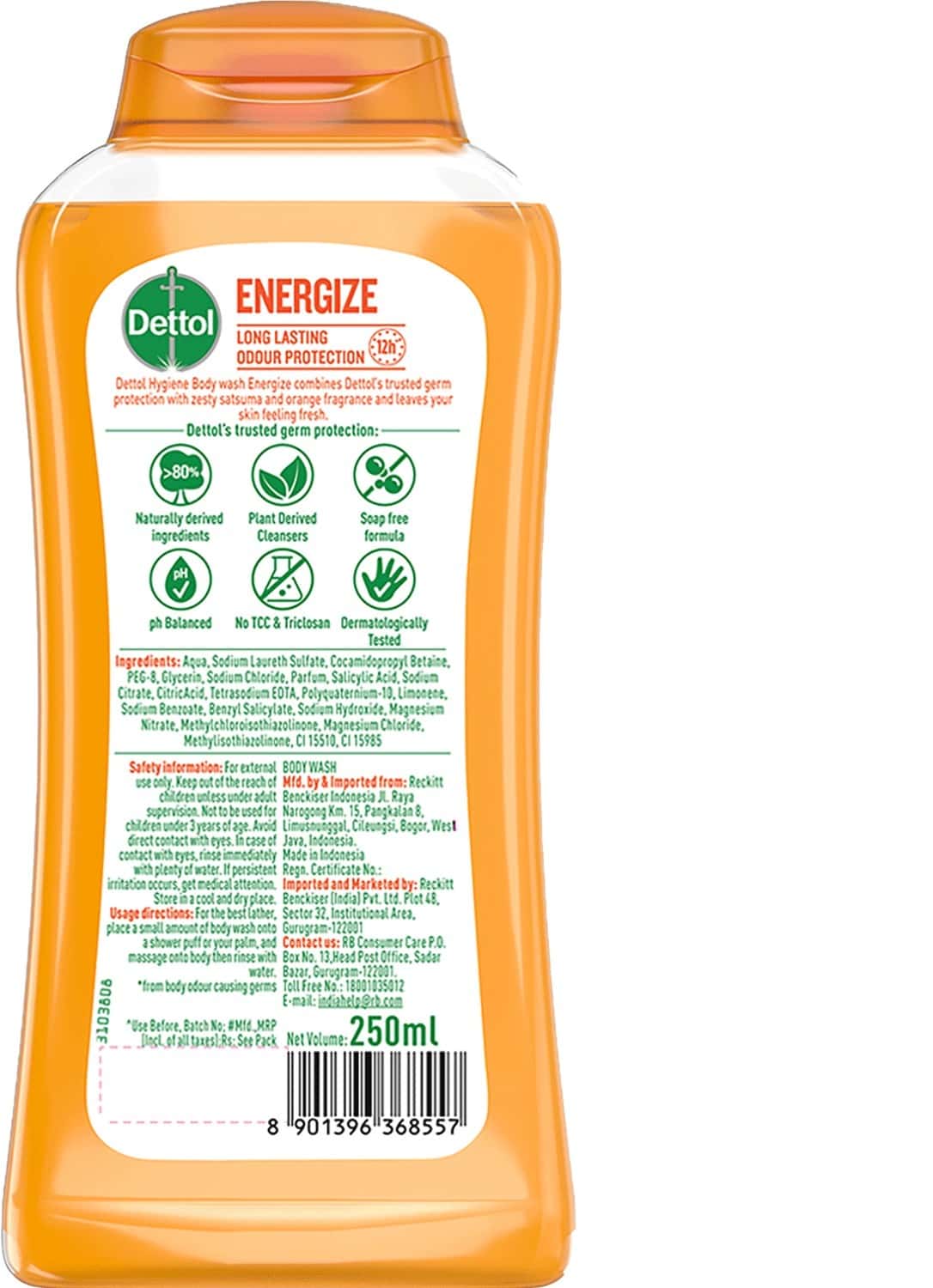 Buy DETTOL BODY WASH AND SHOWER GEL FOR WOMEN AND MEN ENERGIZE 250ML