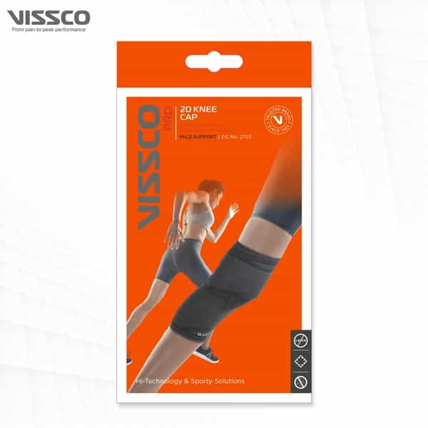 Vissco Stretchable 2D Knee Cap | Ideal Mild Support For Free Knee Movement | Medium - Grey(In Pair)
