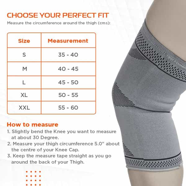 Vissco Stretchable 2D Knee Cap | Ideal Mild Support For Free Knee Movement | Medium - Grey(In Pair)