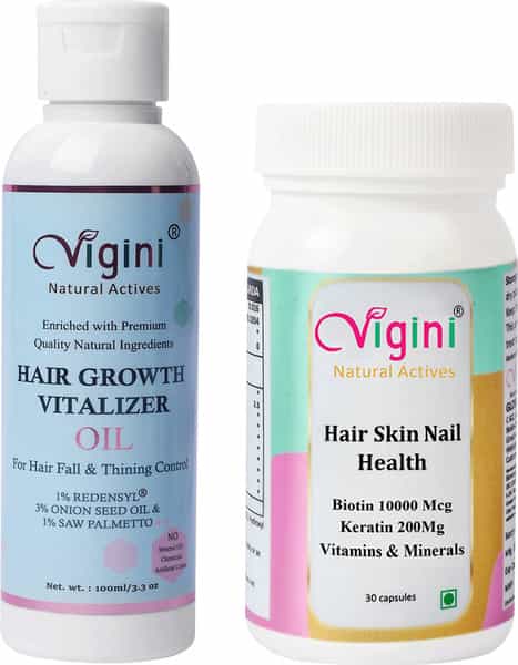 Vigini Redensyl Hair Growth Regrowth Nourish Revitalizer Oil 100Ml | Biotin 10000Mcg Keratin 30 Caps