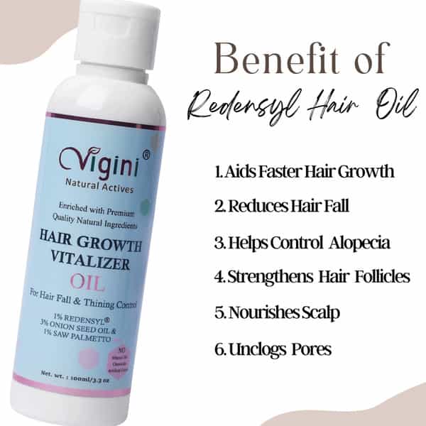 Vigini Redensyl Hair Growth Regrowth Nourish Revitalizer Oil 100Ml | Biotin 10000Mcg Keratin 30 Caps