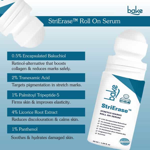 Bake Strierase Stretch Marks Removal Roll-On Serum For Fades Stretch Marks & Scars (50Ml)