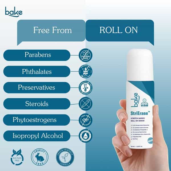 Bake Strierase Stretch Marks Removal Roll-On Serum For Fades Stretch Marks & Scars (50Ml)