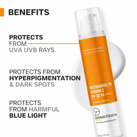 Dermatouch Sunscreen - Spf 50+ Pa++++ Niacinamide 2% Vitamin C Sunscreen For Glowing Skin | 50 G