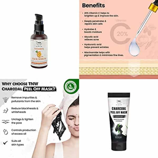Tnw The Natural Wash Combo With Charcoal Peel Off Mask & Vitamin C Face Serum