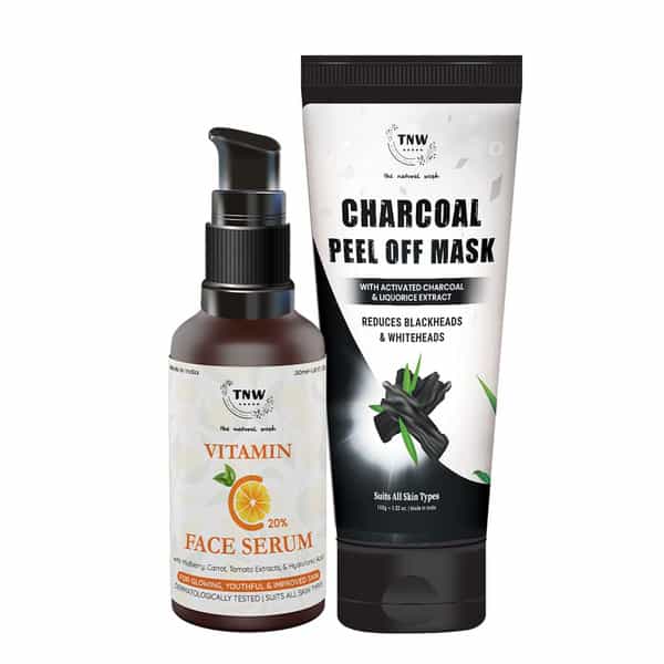 Tnw The Natural Wash Combo With Charcoal Peel Off Mask & Vitamin C Face Serum