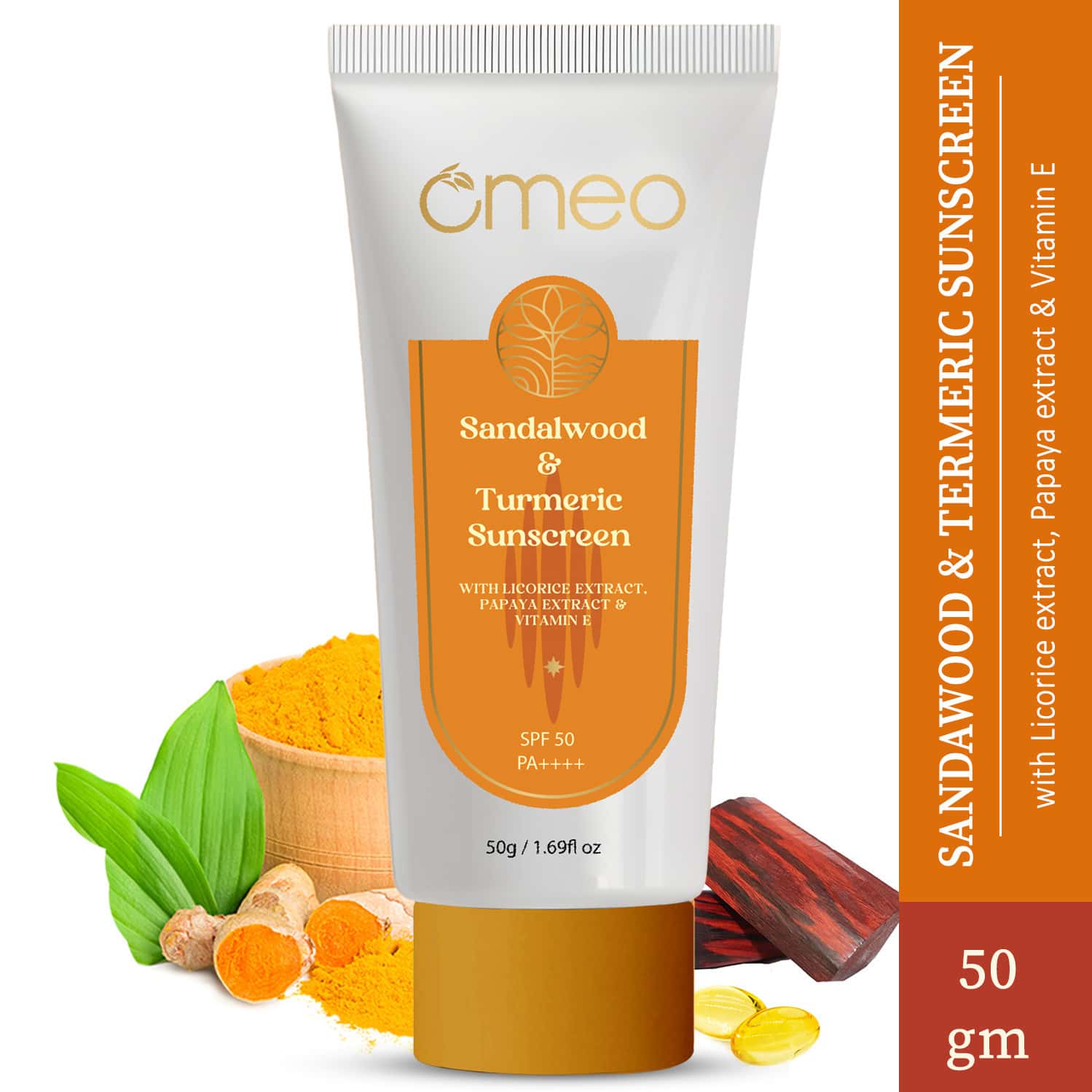 Omeo Sandalwood & Turmeric Sunscreen Spf 50 Pa++++ For Even Toned & Glowing Skin Uv Protection 50 Gm