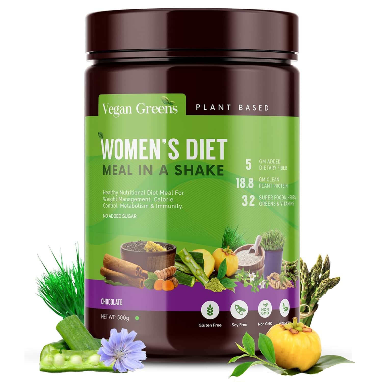 Vegan Greens Women Diet Meal In A Shake With Ayurvedic Herbs- Meal Replacement Shake-500g, Chocolate