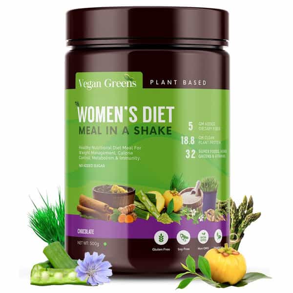 Vegan Greens Women Diet Meal In A Shake With Ayurvedic Herbs- Meal Replacement Shake-500G, Chocolate