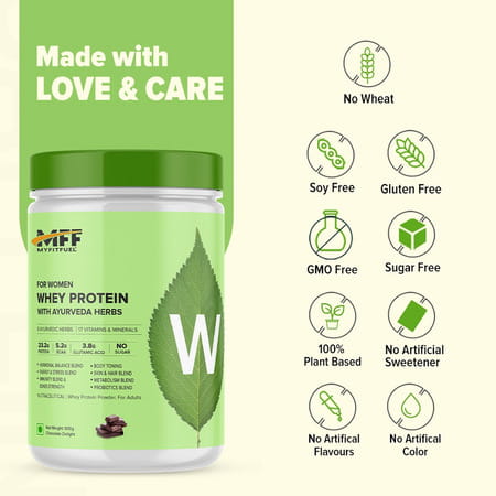 Myfitfuel Women Clean Whey Protein + Ayurveda Herbs & Multivitamins. (1 Kg | Chocolate Delight)