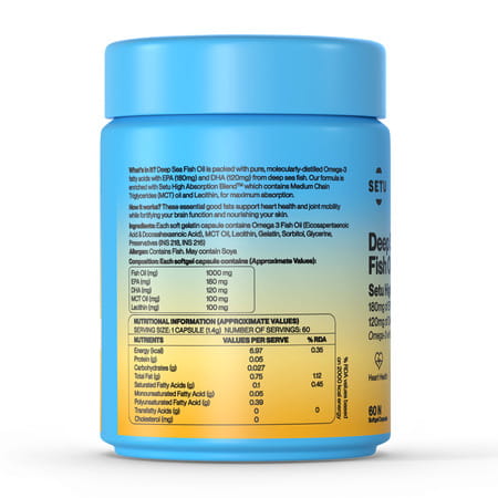 Setu Deep Sea Fish Oil Softgels Ultra-Pure Marine Sourced 1000 Mg Omega 3 (120 Softgel)