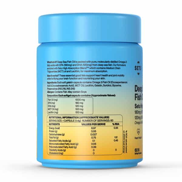 Setu Deep Sea Fish Oil Softgels Ultra-Pure Marine Sourced 1000 Mg Omega 3 (120 Softgel)
