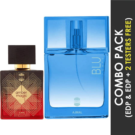 Ajmal Amber Magic Edp 100ml Perfume For Men And Blu Femme Edp 50ml Perfume For Women