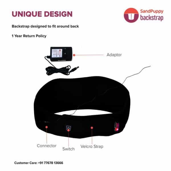 Sandpuppy Back Strap Electric Heating Belt | Ideal For Back Pain Relief | Adjustable Heating