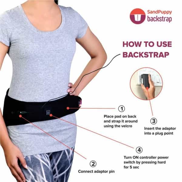 Sandpuppy Back Strap Electric Heating Belt | Ideal For Back Pain Relief | Adjustable Heating