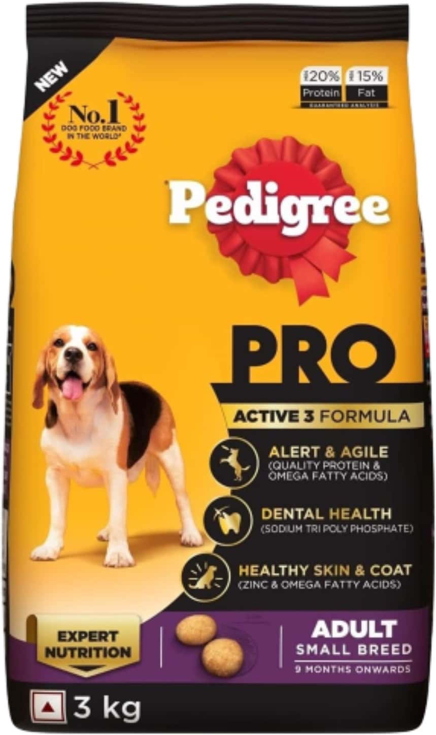 Pedigree Pro Adult Small Breed | 3 Kg Dry Dog Food | Vet Trusted Brand (9 Months Onwards)