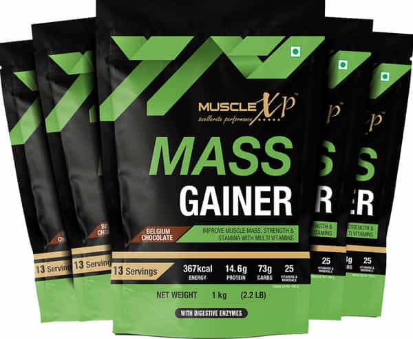 Musclexp Mass Gainer Belgium Chocolate 1Kg Pouch (2.2 Lb) (Pack Of 5)