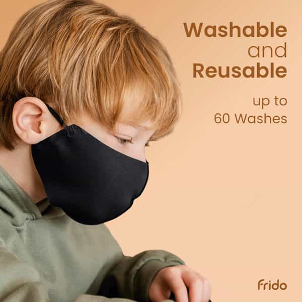 Frido Ultimate Copper Mask For Kids|Reusable|Super Breathable|Ear Loops|Age Group 8-13|Pack Of 10