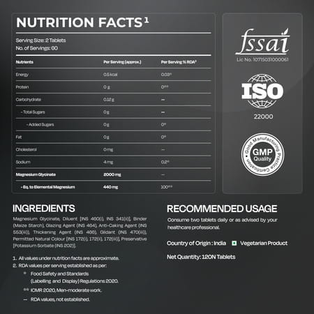 Nutrabay Magnesium Glycinate 2000mg Per Serving | 120 Tablets