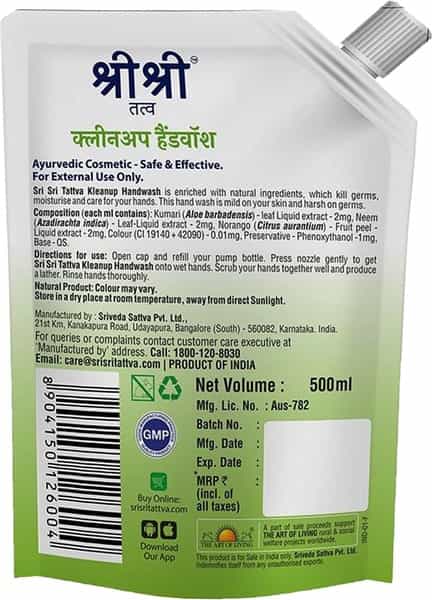 Sri Sri Tattva Kleanup Handwash Best Value Refill | 500 Ml