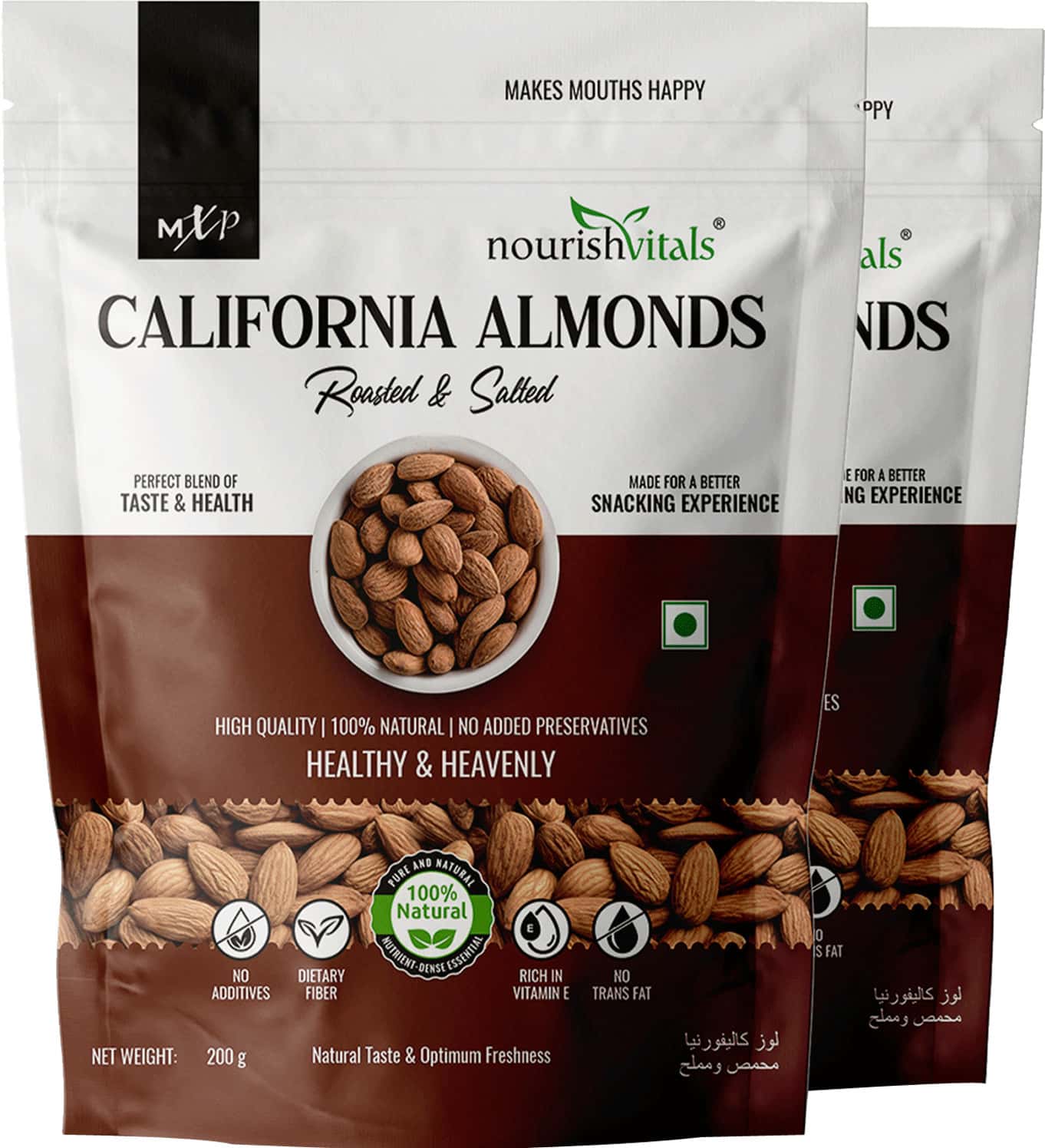 Nourishvitals California Roasted And Salted Almonds 200g X Pack Of 2 No Added Oil Or Preservatives