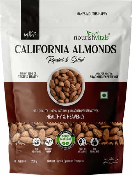 Nourishvitals California Roasted And Salted Almonds 200G X Pack Of 2 No Added Oil Or Preservatives