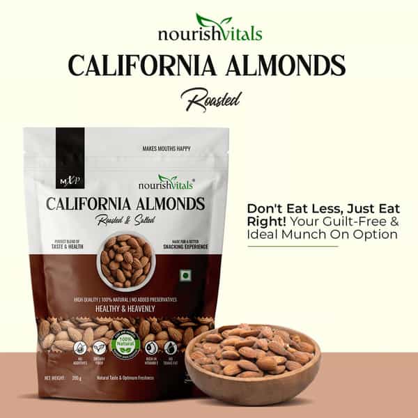 Nourishvitals California Roasted And Salted Almonds 200G X Pack Of 2 No Added Oil Or Preservatives