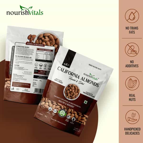 Nourishvitals California Roasted And Salted Almonds 200G X Pack Of 2 No Added Oil Or Preservatives