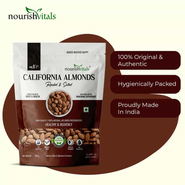 Nourishvitals California Roasted And Salted Almonds 200G X Pack Of 2 No Added Oil Or Preservatives