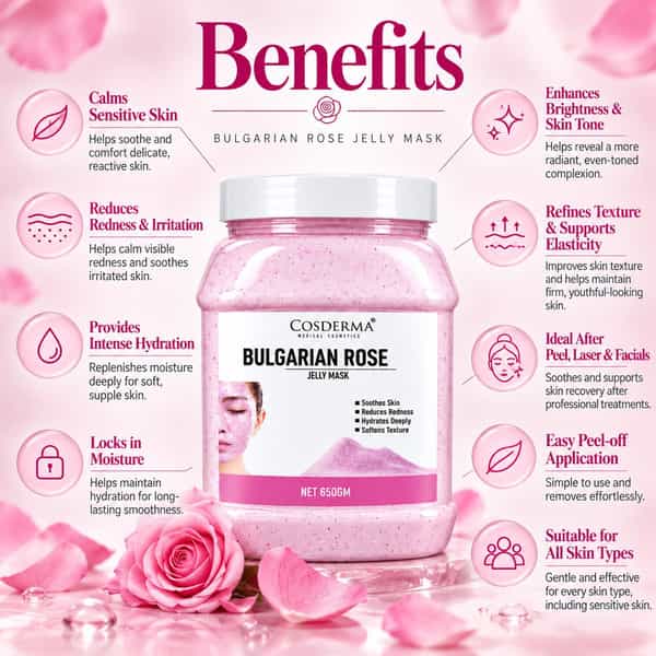 Cosderma Bulgarian Rose Jelly Mask 650Gm | Hydrating | Soothing & Skin Softening Facial Mask
