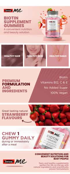 Swisse Me Biotin Gummies For Healthy Hair Skin & Nails Strawberry Flavour Bottle Of 30 Gummies