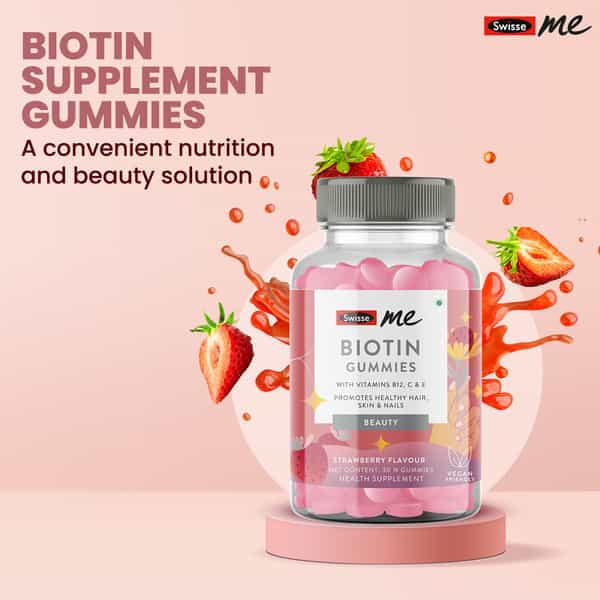 Swisse Me Biotin Gummies For Healthy Hair Skin & Nails Strawberry Flavour Bottle Of 30 Gummies