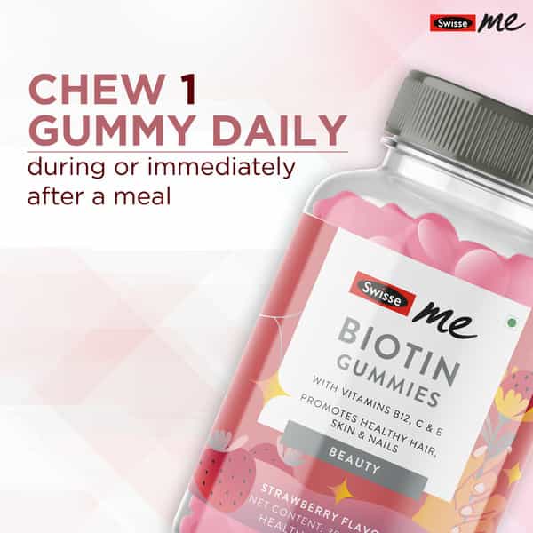 Swisse Me Biotin Gummies For Healthy Hair Skin & Nails Strawberry Flavour Bottle Of 30 Gummies
