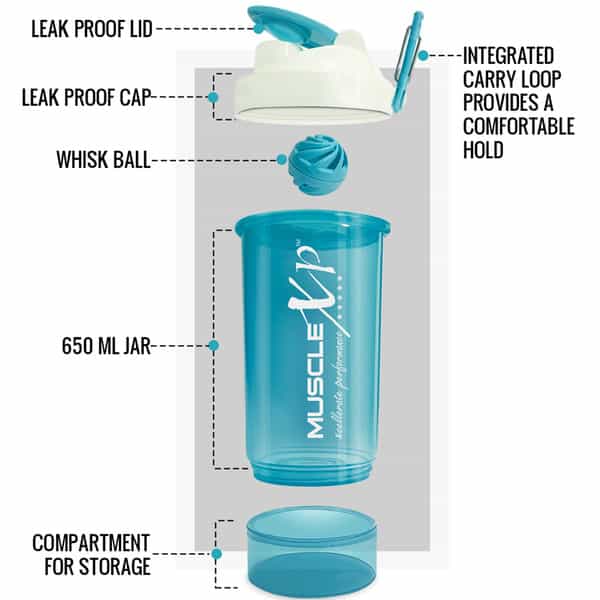 Musclexp Gym Shaker Pro Xp Blender 650 Ml With Compartment For Protein Sipper Bottle (Sea Blue)