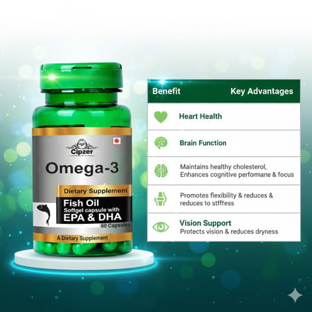Cipzer Omega-3 Fish Oil Softgel 60 Capsules | Supports Heart| Brain & Joint Wellness